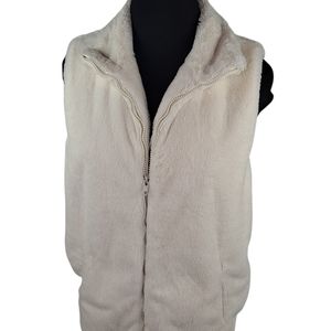 CEJON IVORY FAUX FUR VEST With POCKETS WOMENS ZIPPER DRESS FORMAL SIZE L